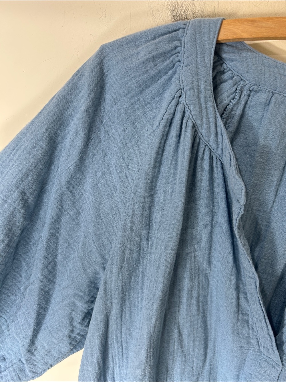 dylan Blue Textured V-Neck Peasant Top - Picture 8 of 15